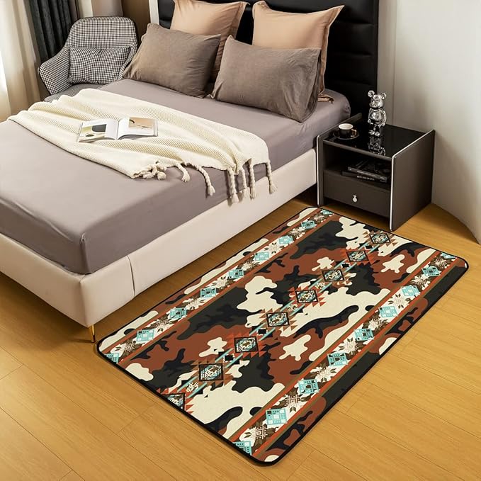 Black Brown Camouflage Area Rug 5x7, Ethnic Tribe Arrow Aztec Rug, African Tribal Camo Printed Non Slip Decorative Rug, Indian Tribal Geometry Exotic Nordic Style Bohemian Carpet for Bedside
