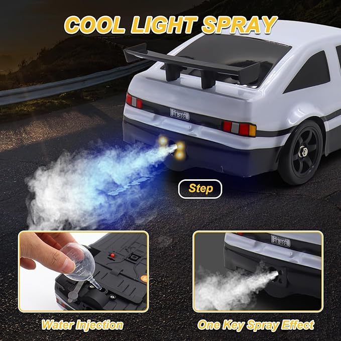Mostop RC Drift Car 1:16 2.4Ghz Remote Control Drift Car with LED Light, Spray, 2 Batteries and Extra Tires, 18KM/H High Speed Drifting RC Cars 4WD Hobby RC Sport Racing Cars Model Vehicle for Kids