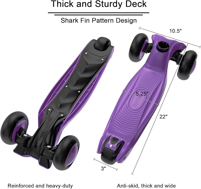 Allek Kick Scooter B03, Lean 'N Glide 3-Wheeled Push Scooter with Extra Wide PU Light-Up Wheels, Any Height Adjustable Handlebar and Strong Thick Deck for Children from 3-12yrs (Purple)