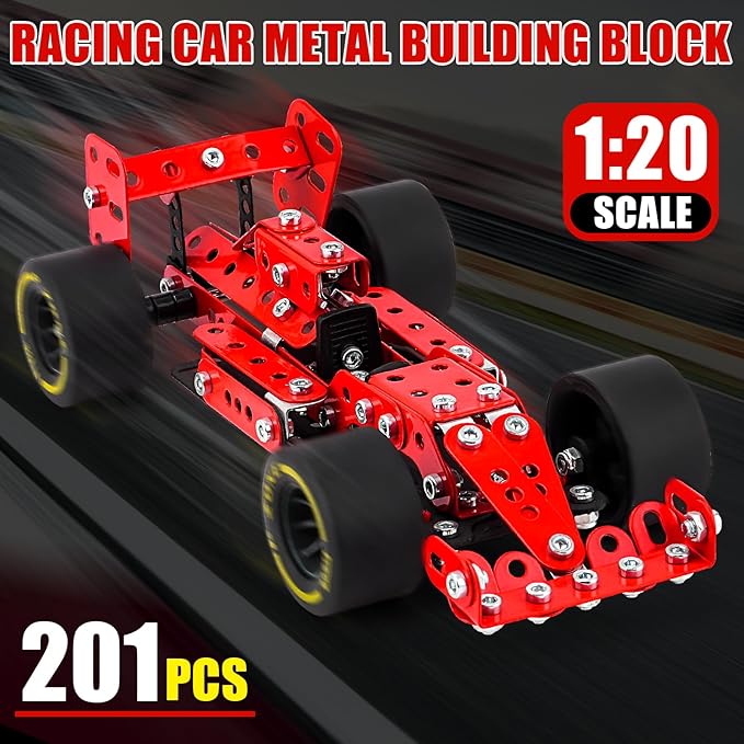 Building Car Metal Model Kits,STEM Building Toys Model Car Kits for Boys 8-12,Erector Set 1:20 Scale Red Racing Car Metal Building Blocks for Kids Boys 8 9 10 11 12-16 Years Old
