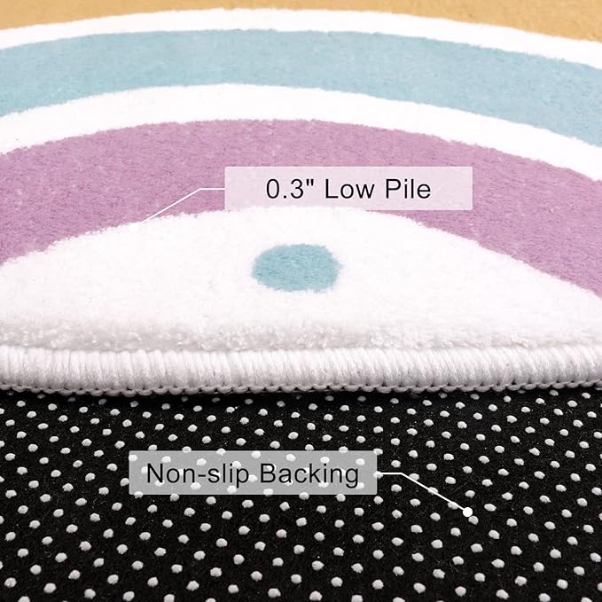 STARUIA Colorful Rainbow Rug for Nursery, 5 Ft Machine Washable Rug for Kids Room, Large Round Rugs for Girls Bedroom, Circle Kids Rug Soft Polka dot Carpet for Classroom Playroom Tent