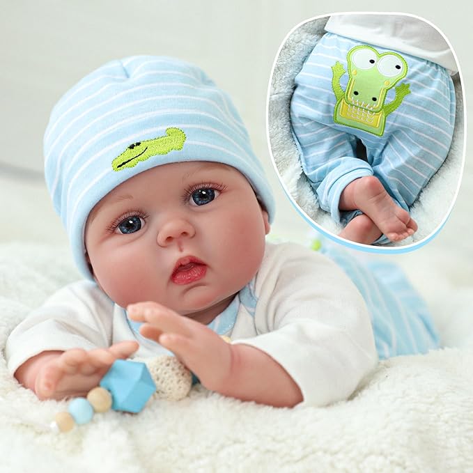 SCOM Lifelike Reborn Baby Dolls - 22 inch Realistic Baby Toddler Dolls Soft Cloth Body Vinyl Limbs, with Clothes and Doll Accessories Gifts for Kids Age 3+ (Blue&Blanket)