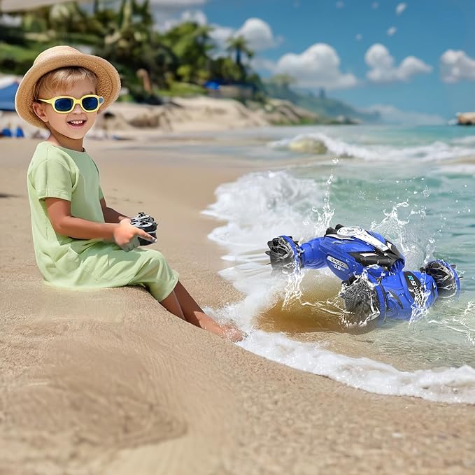 FEIMUOSI Amphibious RC Car - 4WD Gesture RC Stunt Car 2.4 GHz Transforms Waterproof Vehicle - Toys for 6-8 Year Old Boys, All Terrain Summer Beach Pool Toys for Kids Ages 5-7 6-8 8-13
