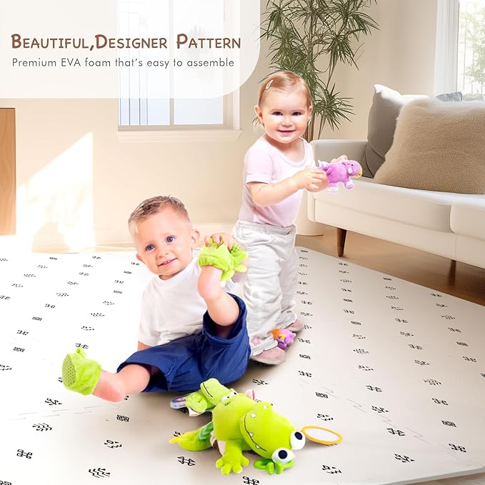 TCBunny 16 Interlocking Tiles and Edges Baby Play Mat for Kids & Toddlers - 5.6 X 4 FT (Bohemia Handmade Pattern)