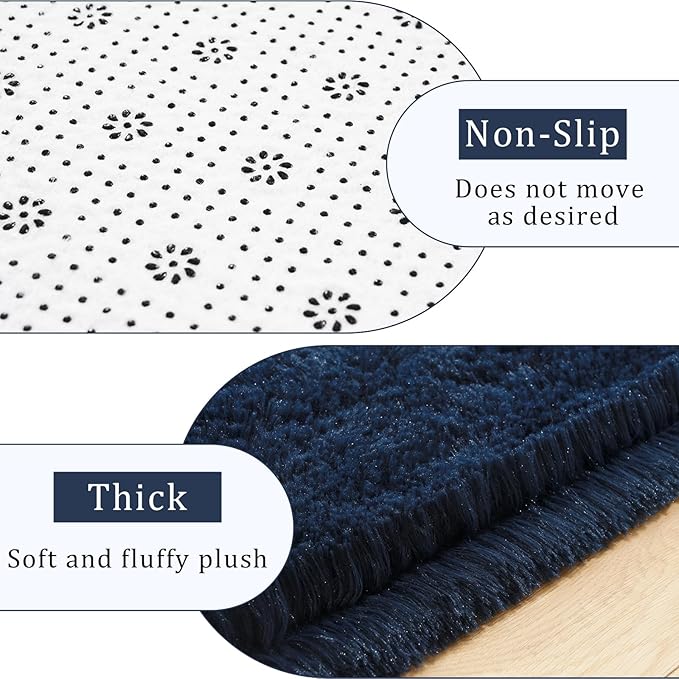Amearea Premium Soft Area Rug 4x5.3 Feet, Blue Rugs for Living Room, Fluffy Carpet for Bedroom Nursery Playroom Teen Home Decor, Comfortable Indoor Furry Dorm Carpets, Navy Blue