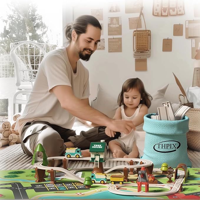 37pcs Forest Track Adventure Train Set with Magnetic Link Logging Truck,Train Track for 3-7 Years Old Toddlers & Kids, Railway Set Christmas Toys for Kids,Rail Car Set for Boys & Girls