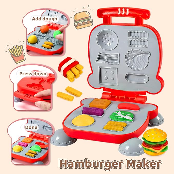 75 PCS 4 in 1 Dough Sets for Kids Ages 3-4-8, Art Crafts Dough Tools Kit, Ice Cream Playset Noodle Hamburger Maker Machine Dessert Rack, Kitchen Creations Food Play Toys Toddlers Boys Girls