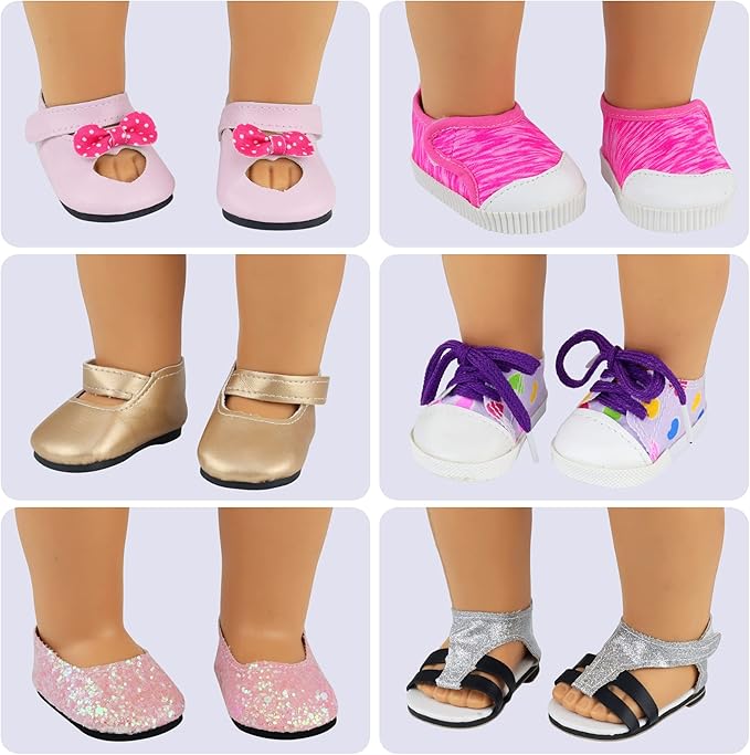 Ecore Fun 18 Inch Girl Doll Accessories - 9 Pairs of Shoes & 4 Pairs of Colorful Socks