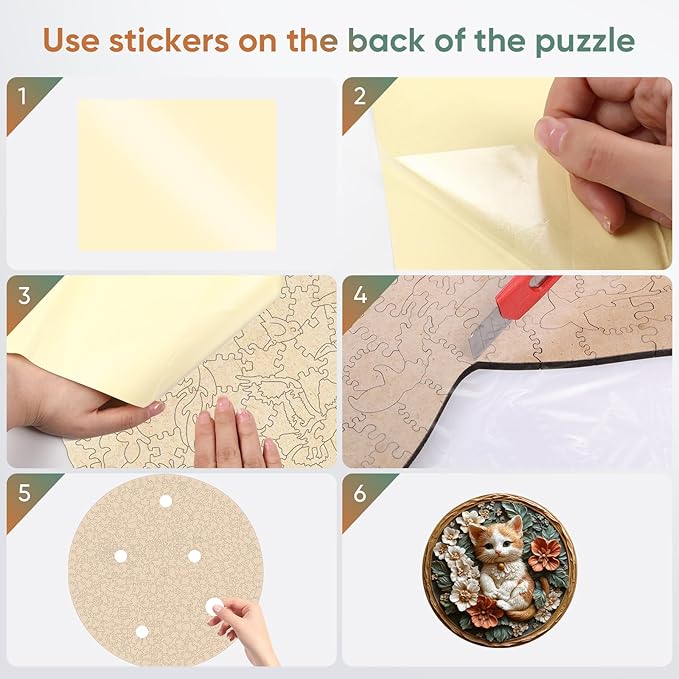 Wooden Puzzles for Adults, 3D Vision Effects Resin Cat Wooden Jigsaw Puzzles 500pcs, 16.5x16.5in, Unique Shape Adult Puzzles, Wood Puzzles Creative Gift for Adults and Kids Home Decor