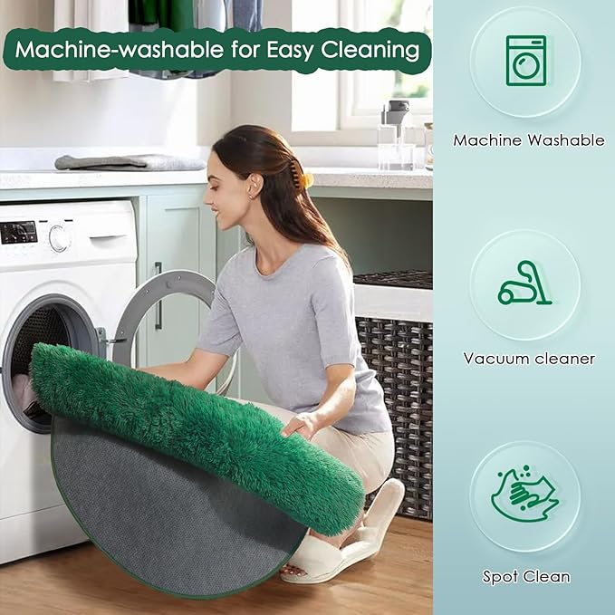 Amdrebio Dark Green Round Rug 4Ft for Bedroom, Fluffy Fuzzy Circle Area Rugs for Living Room Decor, Shaggy Emerald Green Rugs for Kids, Teen Boys, Baby Nursery, Furry Plush Floor Carpet for Classroom