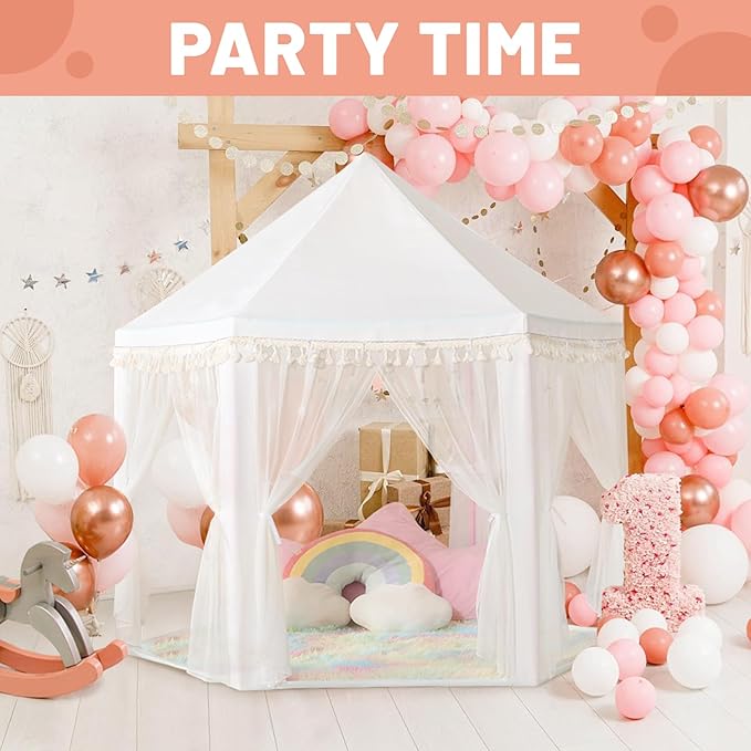 Princess Tent for Girls Indoor: with Rainbow Rug, Star Lights - White Play Tent for Kids, Girls Toys for Indoor Princess Games