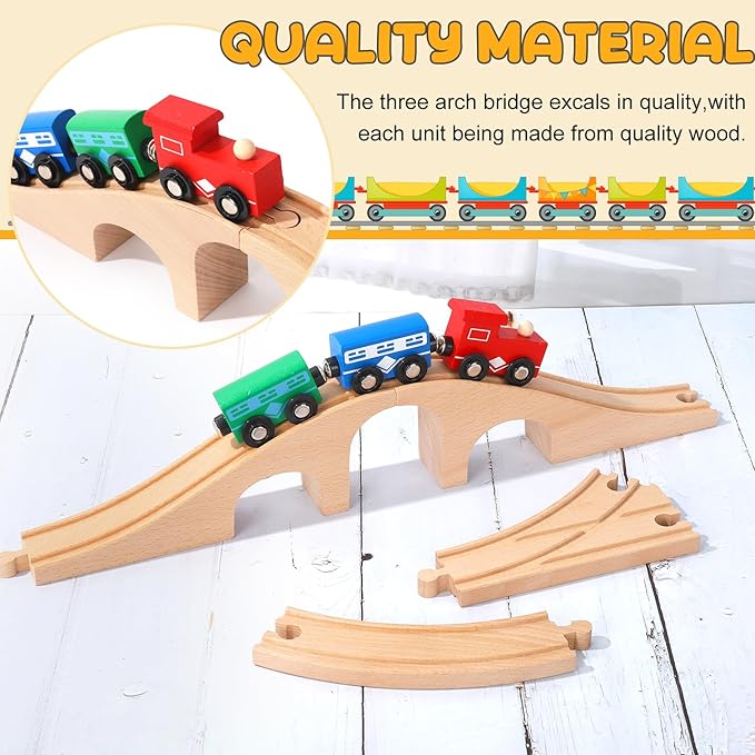 24Pcs Wood Train Track Expansion Set - Wooden Train Track Connectors & Adapters - Train Bridges & Straight Tracks - Accessories for Most Major Toy Trains - Railway
