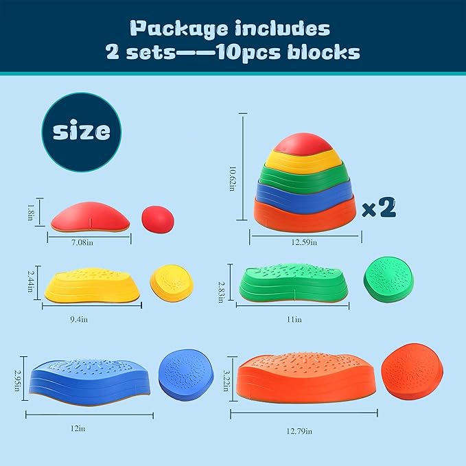 makarci stepping stones for kids, 10pcs preschool toys promoting balance coordination skills indoor or outdoor play obstacle courses also autism sensory products for toddlers