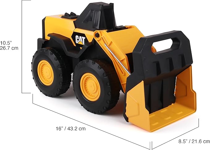 CAT Construction Toys, Steel Wheel Loader 16” – Real Steel Body, Working Arm & Bucket, Oversize All-Terrain Wheels, Heavy-Duty Construction Vehicle for Indoor/Outdoor Play, Kids Ages 3 +