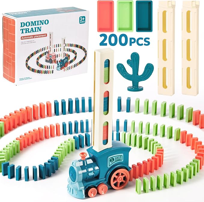 200 PCS Domino Train Toy Set, Automatic Dominoes Building and Stacking Creative Game, Electric Dominos Stem Montessori Toy for Kids Games 4-6, Autistic Birthday Gifts Boys Girls Age 3 4 5 6 Year Old