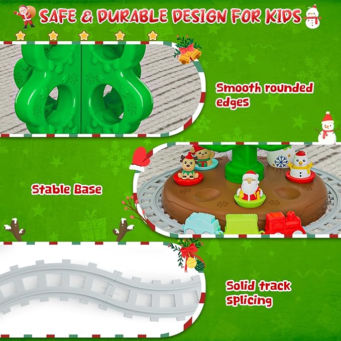My First Christmas Tree for Kids, Light Up Star Musical Toy Toddler Christmas Tree Decoration Toy Set with Colorful Ornaments DIY Train&Track, Roly Poly Toys, Finger Puppets Xmas Gifts for Boys Girl