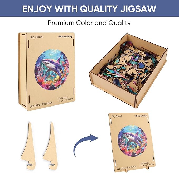 Wooden Puzzle for Adults, Shark Wooden Jigsaw Puzzles 500 Piece, Beautiful Wooden Puzzle with Box Birthday Gifts for Adults and Kids Family Game(15.9 * 15.9in)