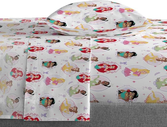 Saturday Park Disney Princess Besties Twin Sheet Set - 3 Piece 100% Organic Cotton Sheets - GOTS & Oeko-TEX Certified (Disney Official)