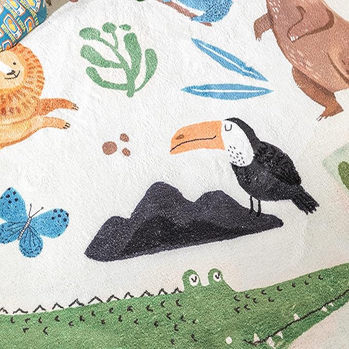 Poowe Kids Play Rug, Lovely Forest Round Area Rug Nursery Door Mat Soft Plush Non-Slip Carpet for Bedroom Living Room Playroom, 39.4