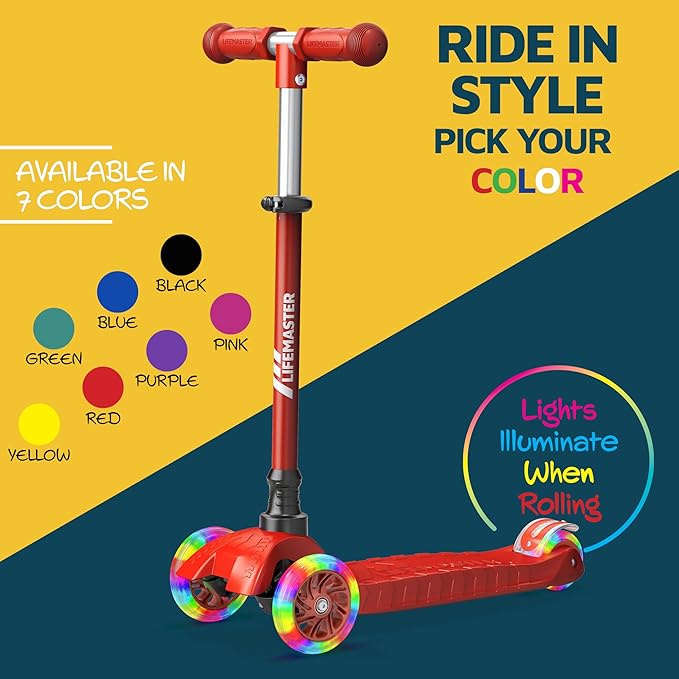Kids Scooter – Children and Toddler 3 Wheel Kick Scooter – LED Wheel Lights Illuminate When Rolling– Adjustable Handlebar – Indoor and Outdoor