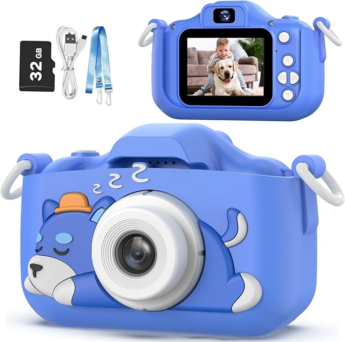 Goopow Kids Selfie Camera Toys for Girls Age 3-9, Digital Video Camera Toy with Protective Cover,Christmas Birthday Festival Gifts for 3-9 Year Old Girls Boys- 32GB SD Card Included