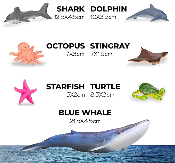 Learning Minds Jumbo Sea Animals - Set of 7 Educational Ocean Fish Toys for Kids - Shark, Whale, Dolphin, Octopus Animal Figures - Toy Fish & Sea Creatures for Toddlers - Age 18 Months +
