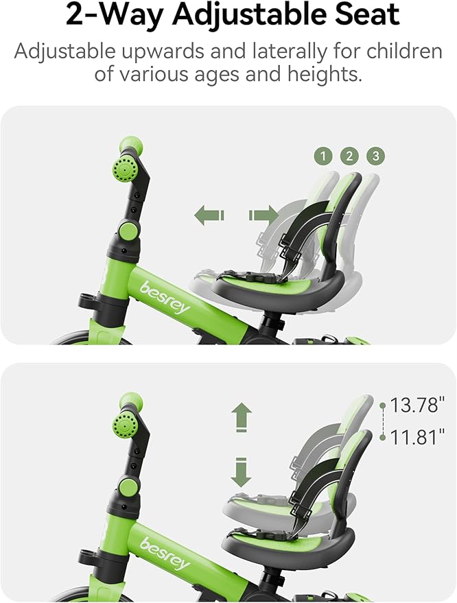 besrey 5 in 1 Toddler Bike, Toddler Tricycle for 1-3 Year Old, Trike with Push Handle, Backrest and Safety Belt, Birthday Gifts and Toys for Boys and Girls, Balance Bike