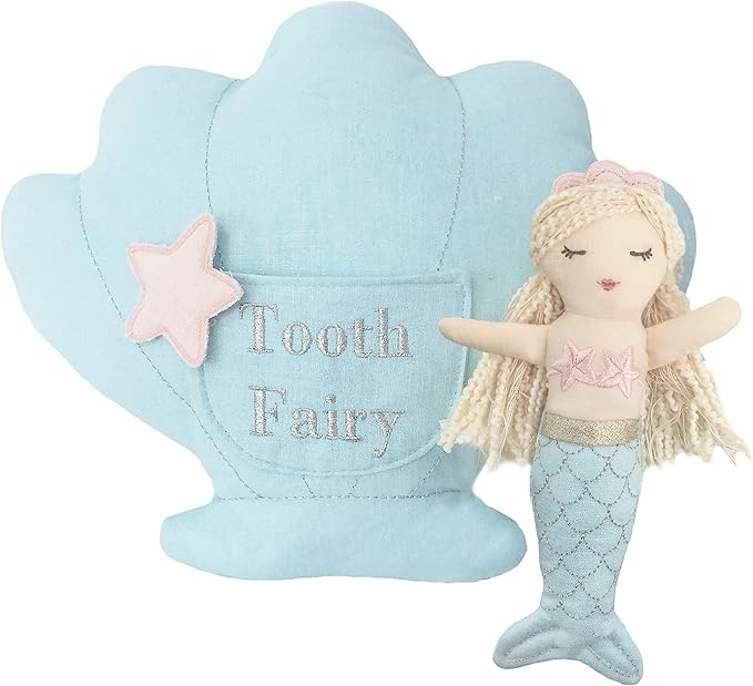 MON AMI Mimi The Mermaid Tooth Fairy Pillow & Doll Set – 13” Plush Stuffed Doll with Pocket, Tooth Fairy Pillow Gift for Girls/Boys