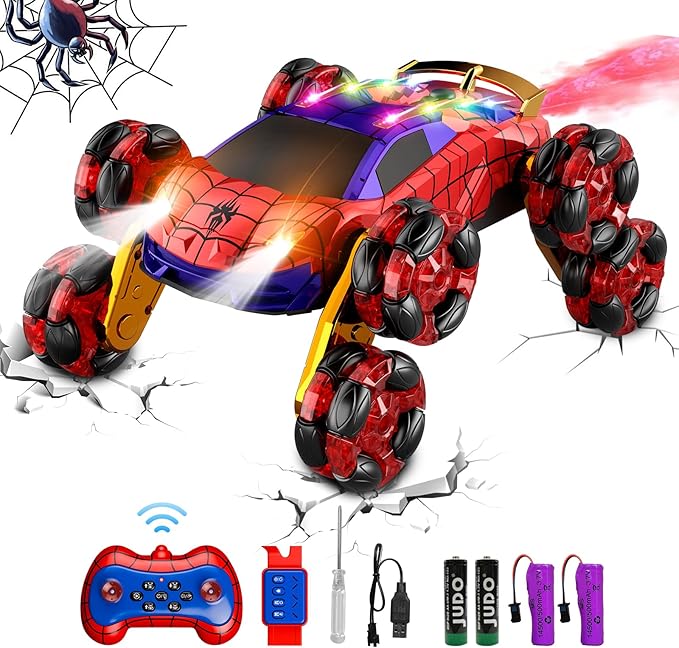 8WD Remote Control Car, 2.4Ghz RC Cars with Spray & Cool Light, Kids Toys Electroplating Process Transform Drift Climbing Car, Boys Toys for Age 4-6 7 8-13 Year Old (red-Blue)