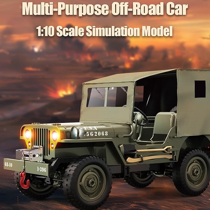 Remote Control Car, 2.4Ghz 4WD Off Road RC Jeep Rock Crawler Vehicle with Linked Lights, 1:10 Scales All Terrain Remote Control Trucks RTR Hobby RC Car for Kids Adults