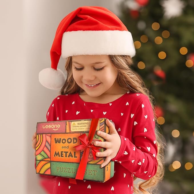 Brain Teaser Wooden Metal Puzzles - Stocking Stuffers Brain Teaser Disentanglement Iron Link Unlock Interlock Game Chinese Ring Magic Trick Toy for Party Favors Kids Adults Challenge 32pack