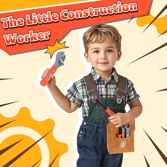 MAGIC4U 26PCS Toddler Tool Set with Tool Bag, Pretend Play Construction Kits for Kids Age 3-6 Years Old