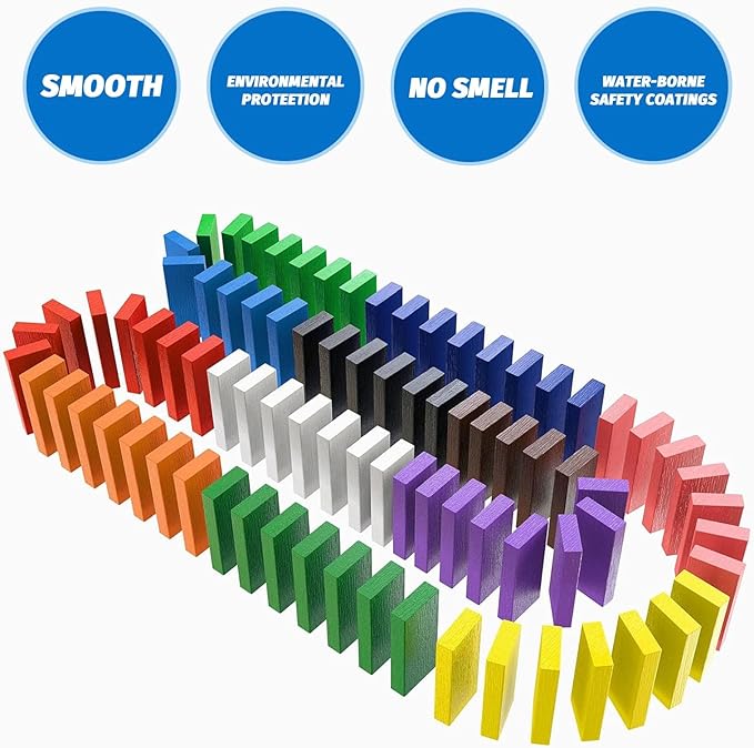 MorTime 1080 Pcs Wooden Dominoes Set, 10 Colors Building Blocks Bulk Dominoes with 3 Spacer, Colorful Wood Racing Tile Games for Kids and Adults