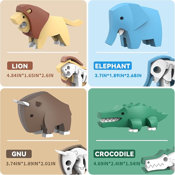 Magnetic Animal Building Toys, STEM Toddler Learning Toys 3D Puzzle Animals for Boys Girls, Educational Magnetic Travel Montessori Toy Lion Elephant Crocodile, Unique Birthday Gift for Kids 3 4 5 6 7