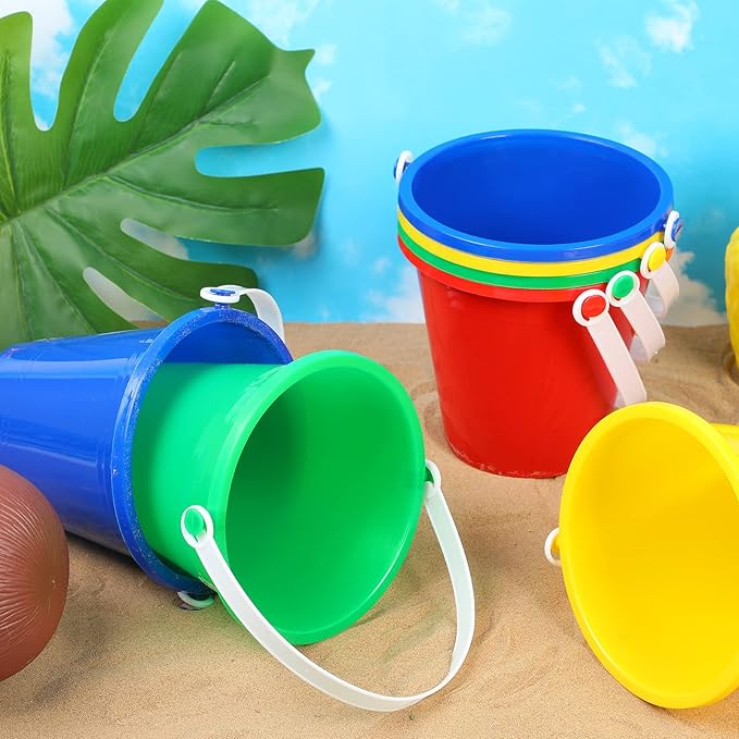 48 Pcs 5 Inch Beach Bucket Sand Buckets Colorful Fun Plastic Pails and Buckets for Kids Toddler Tool Summer Beach Theme Birthday Party Favors Bulk Play Castle Water Pool, 4 Colors
