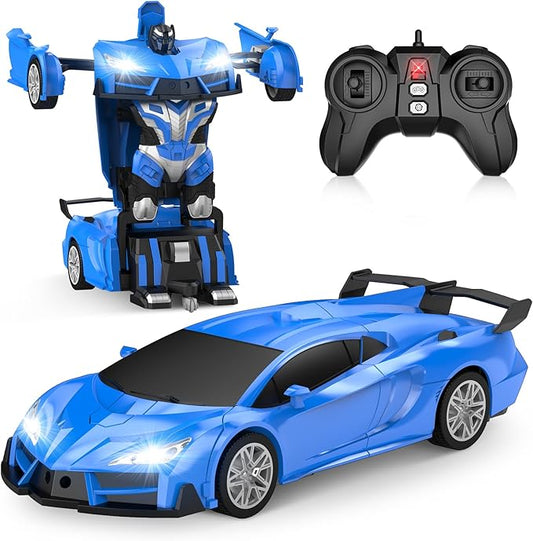 Remote Control Car，Transform Robot RC Cars with Cool LED Headlights, 2.4Ghz Toys Car with 360 Degree Rotation and One-Button Deformation, Christmas Birthday Gifts for Boys Girls(Blue)