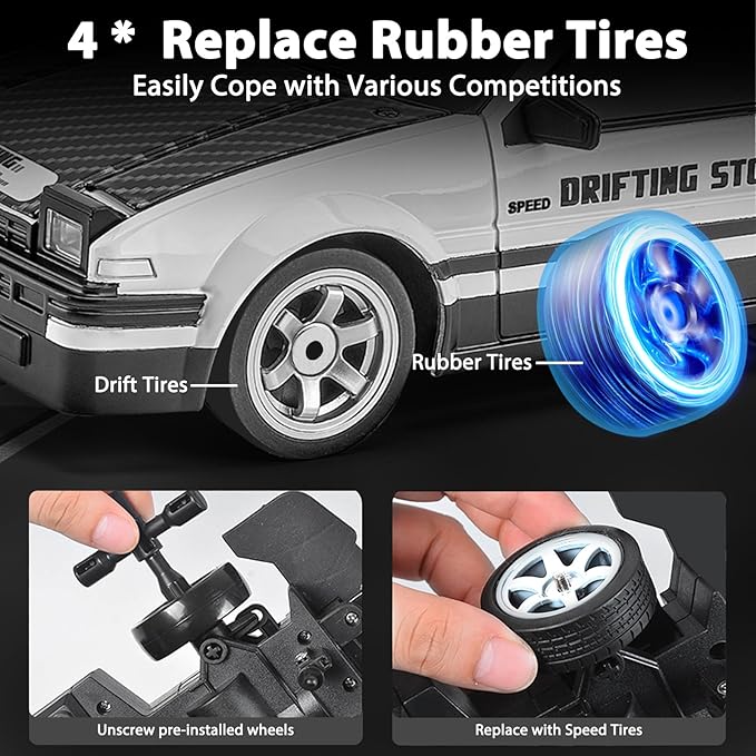 YUANPLAN RC Drift Car for Adults, 1/16, 4WD, 2.4GHz, High Speed, LED Lights, Drift Tires, Racing Toy for Boys Kids