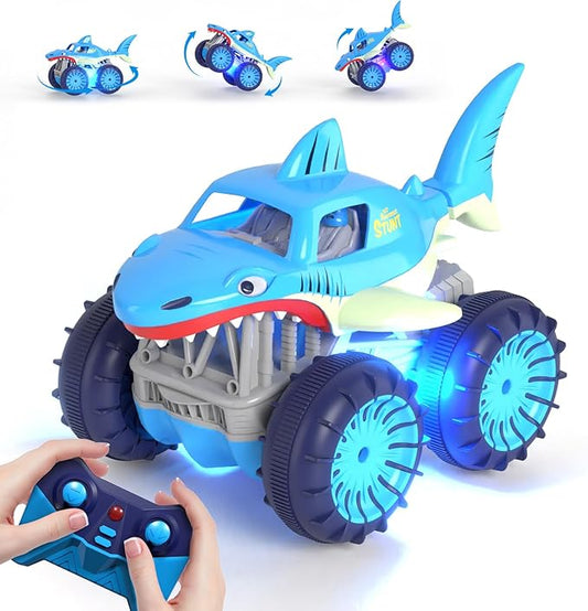 MaxTronic Fast Direct Charging Remote Control Car, Rechargeable Amphibious RC Cars with 2.4Ghz 4WD All Terrain Waterproof RC Shark Monster Truck Toys for Boys Girls 3-12 Years