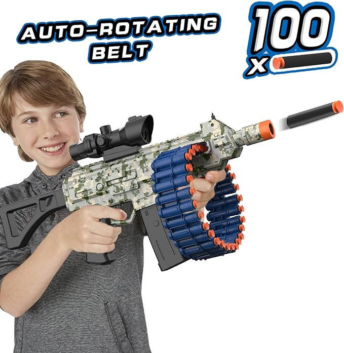 Electric Automatic Toy with Scope, JakMean Toy Blaster with 30 Dart Clips and 100 Foam Darts, Outdoor Shooting Games Toys for 6-12 Year Old Boys & Girls Adults, Gifts for Birthday Xmas, Green