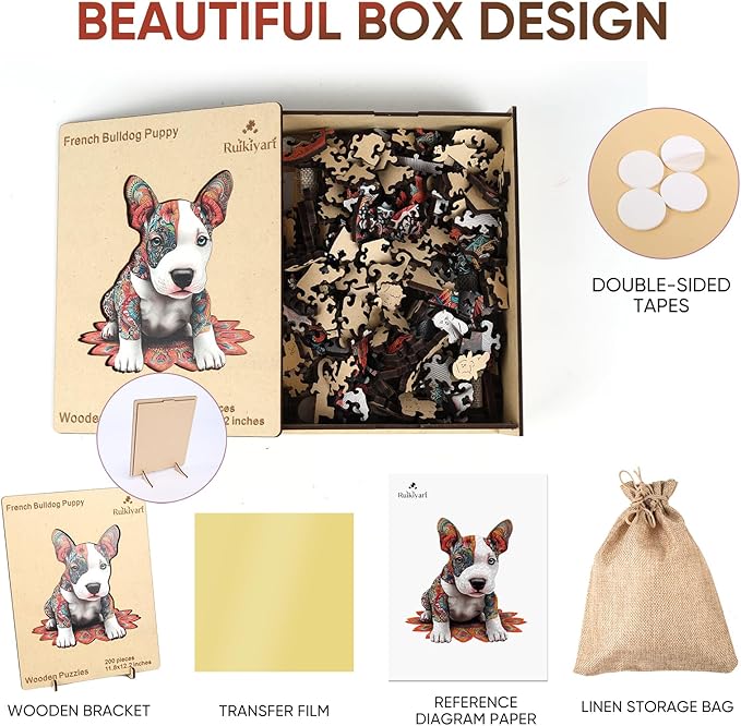 Dog Wooden Puzzles for Adults and Kids,500 Pieces French Bulldog Unique Shaped Liberty Jigsaw Puzzles, Best Gifts for Puzzle Lovers and Famliy Games 18.26x17.6 Inches