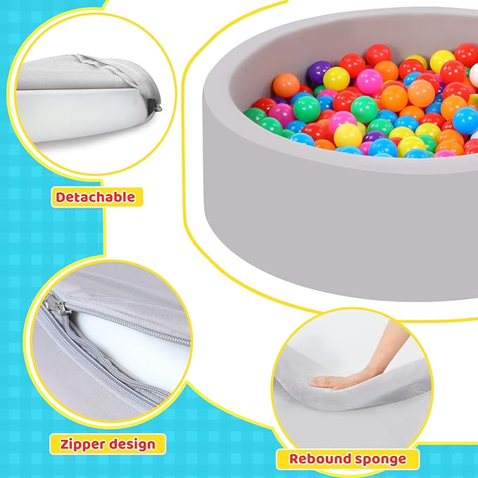 Foam Ball Pit for Toddlers with 100 Balls, Large Baby Ball Pit for Babies with Soft Memory Sponge, Indoor Outdoor Baby Playpen, Kids Play Ball Pool