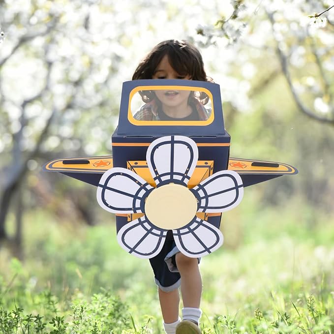 SAFIGLE Wearable Airplane Toy for Kids - DIY Paper Aircraft with Rotating Fan, Blue, 30.51x36.41x18.11 Inches, Fun Outdoor Play and Learning Experience Flying Airplanes for Kids