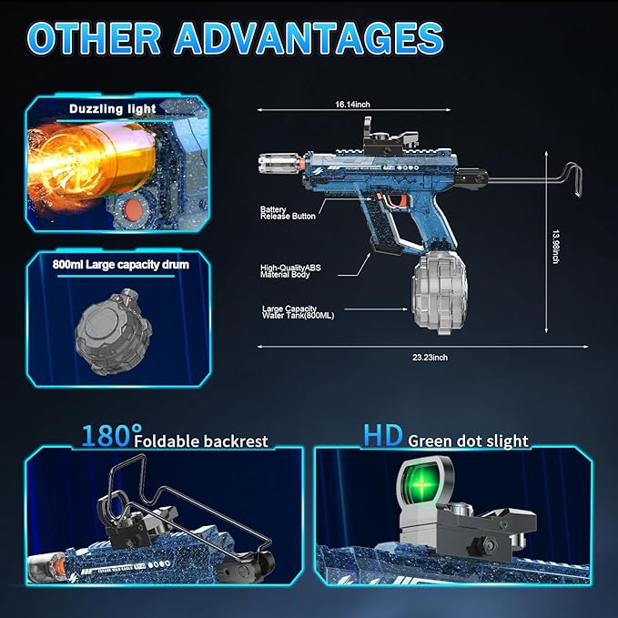 Automatic Electric Water Gun with Light Up, 26-32 FT Long Range Powerful Squirt Guns with 800CC Large Capacity for Adults Kids, Water Blaster Pistol Outdoor Summer Toys for Pool Beach Party