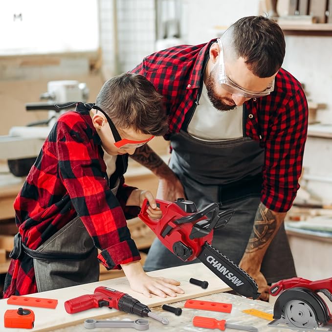 Vextronic Kids Tool Set 36 PCS with Toy Chainsaw Electronic Toy Drill with Sound and Light, Pretend Play Kids Tool Box Construction Toy, Great Toy Tool Set for Toddlers Boys Girls Ages 3+