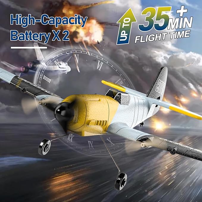 RC Plane, 3 Channel Remote Control Airplane, 6-axis Gyro Stabilizer BF-109 RTF RC Airplane with 2 Batteries, Easy to Fly for Beginners Adults and Kids