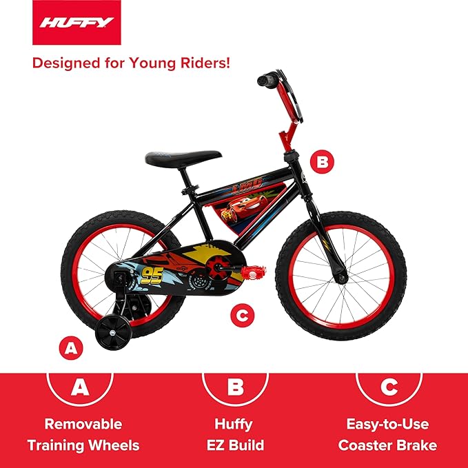 Huffy Disney and Marvel 12/16 Inch Boy's Bike for Kids, Multiple Color Options and Designs Available, Ideal for Ages 3+ Years Old, Removable Training Wheels, Adjustable Seat, Simple Coaster Brake
