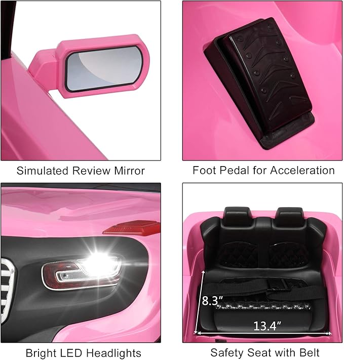 VALUE BOX Electric Remote Control Truck, Kids Toddler Ride On Cars 6V Battery Motorized Vehicles Children's Best Toy Car Safe with 3 Speeds, Music, seat Belts, LED Lights and Realistic Horns (Pink)…