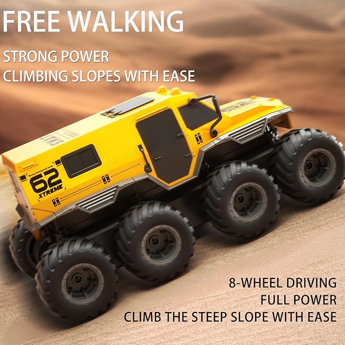 2 Batteries RC Car Toys, 8WD 2.4G 1:12 Big Waterproof Monster Truck Toys, Amphibious Remote Control Car for Boys 4-12, Gift Birthday Christmas for 7 8 9 10 11 12 Year Old Boys/Girls -Black
