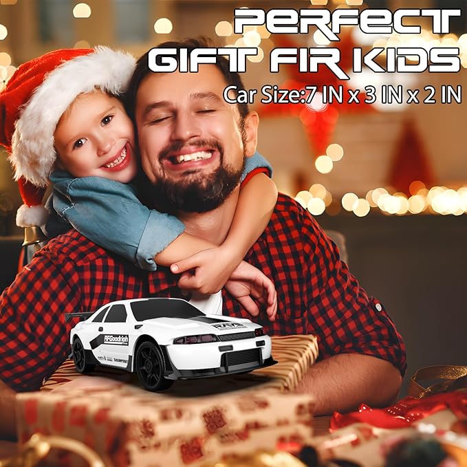 Remote Control Car, 1/24 Scale RC Drift Car, 4WD 15KM/H High Speed RC Cars, Racing Sport Toy Car with LED Lights, Racing Tire, Birthday for Kids Boys Girls, Rechargeable Battery