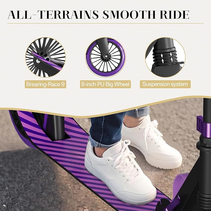 Scooter for Kids 8-12, Kick Scooter for Kids,Teen& Adults, Folding Scooters Holds Up to 220lbs | Adjustable Height | Lightweight |Rear Brake